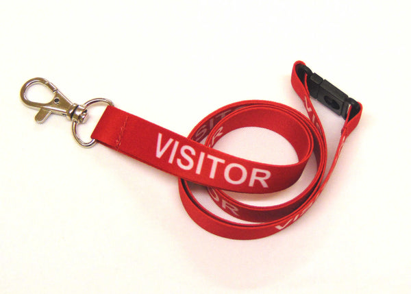 VISITOR (red) with safety breakaway printed lanyard 15mm