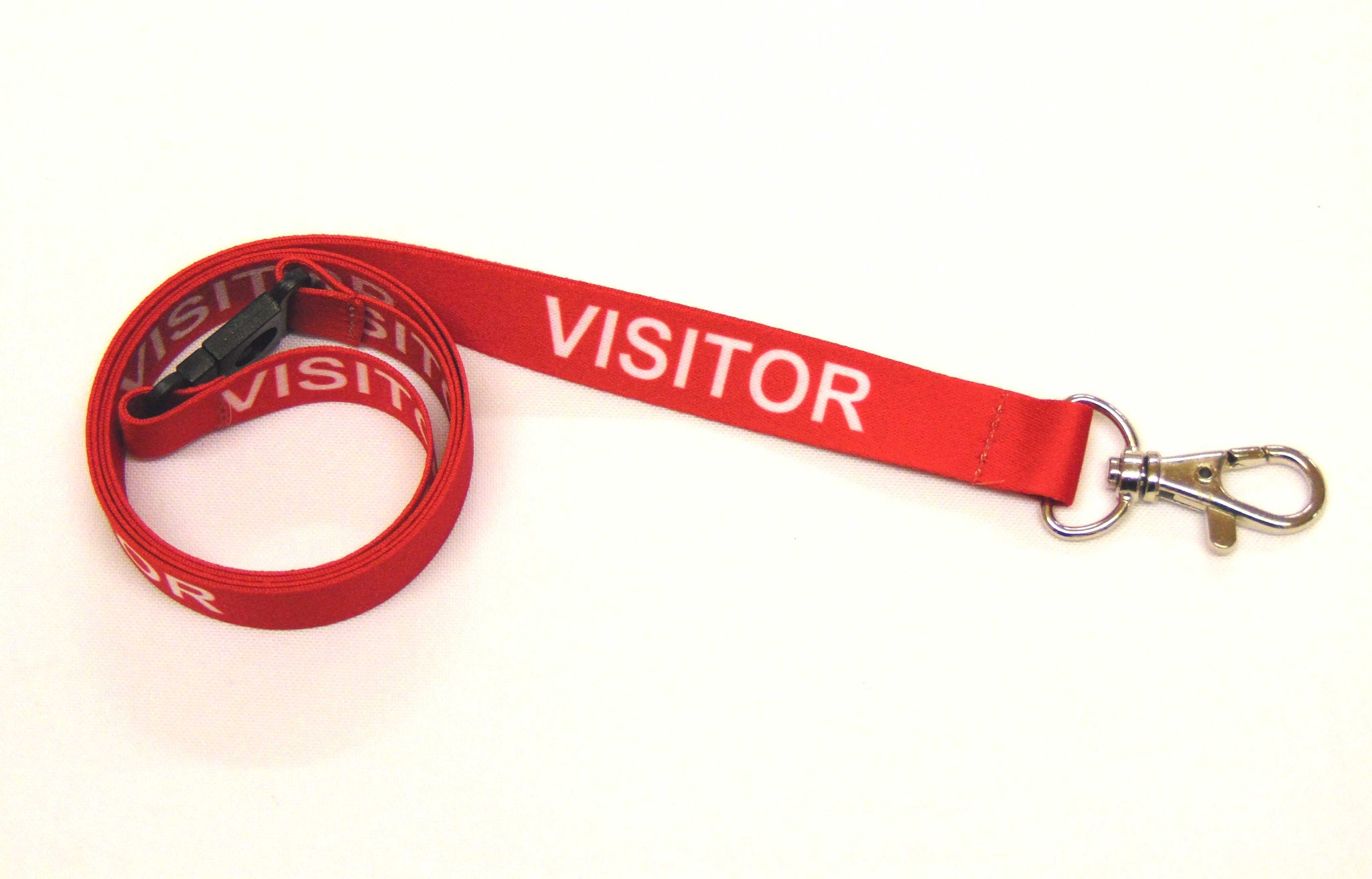 VISITOR (red) with safety breakaway printed lanyard 15mm