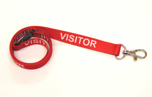 VISITOR (red) with safety breakaway printed lanyard 15mm