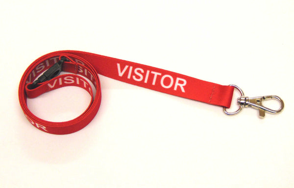 VISITOR (red) with safety breakaway printed lanyard 15mm