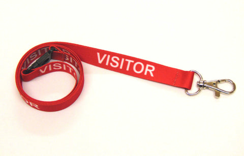 VISITOR (red) with safety breakaway printed lanyard 15mm