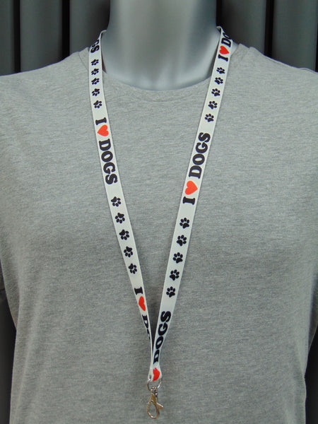 I Love Dogs lanyard (white) 15mm